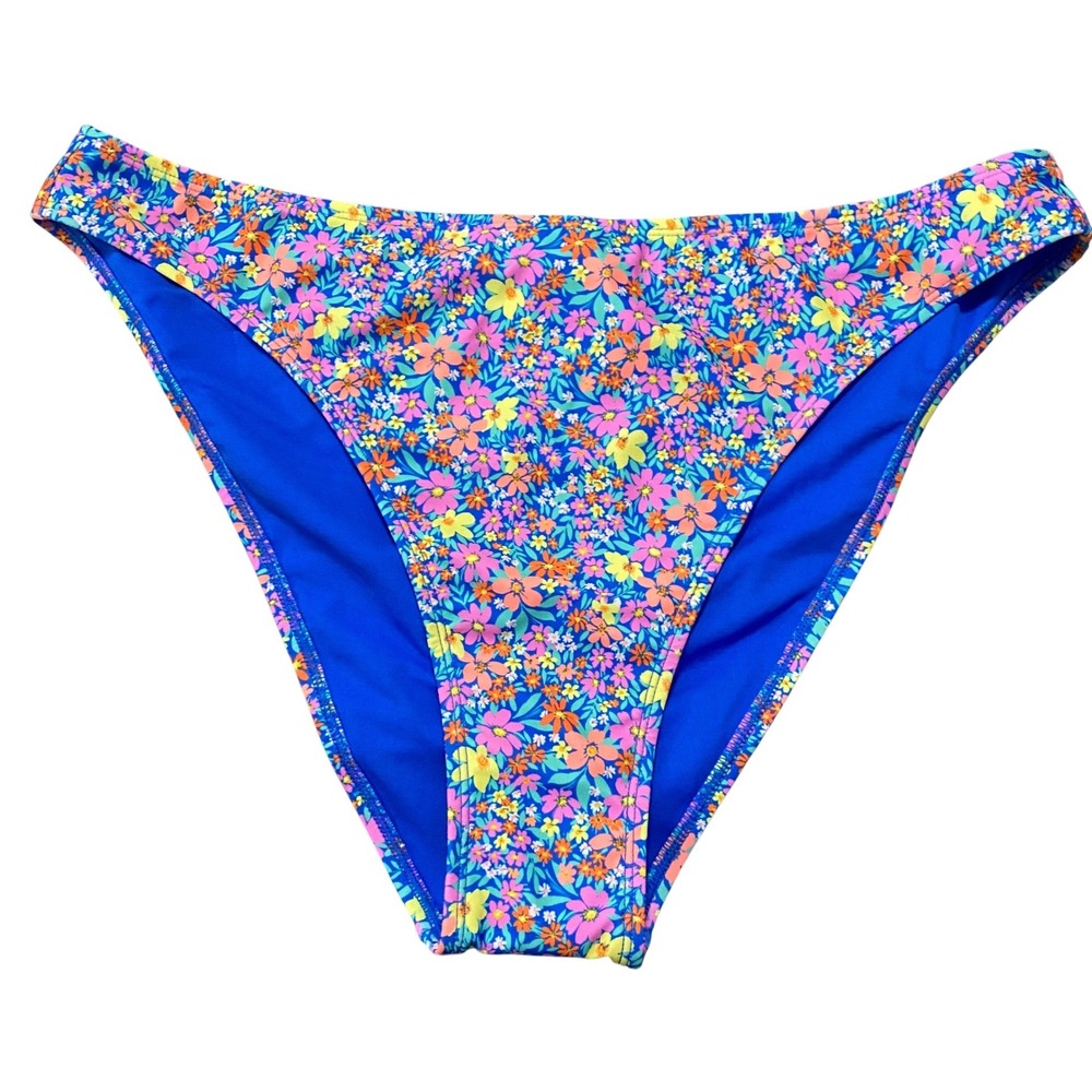 No‎ Boundaries Bikini Bottoms Womens XL Blue Floral High Waisted Swimwear